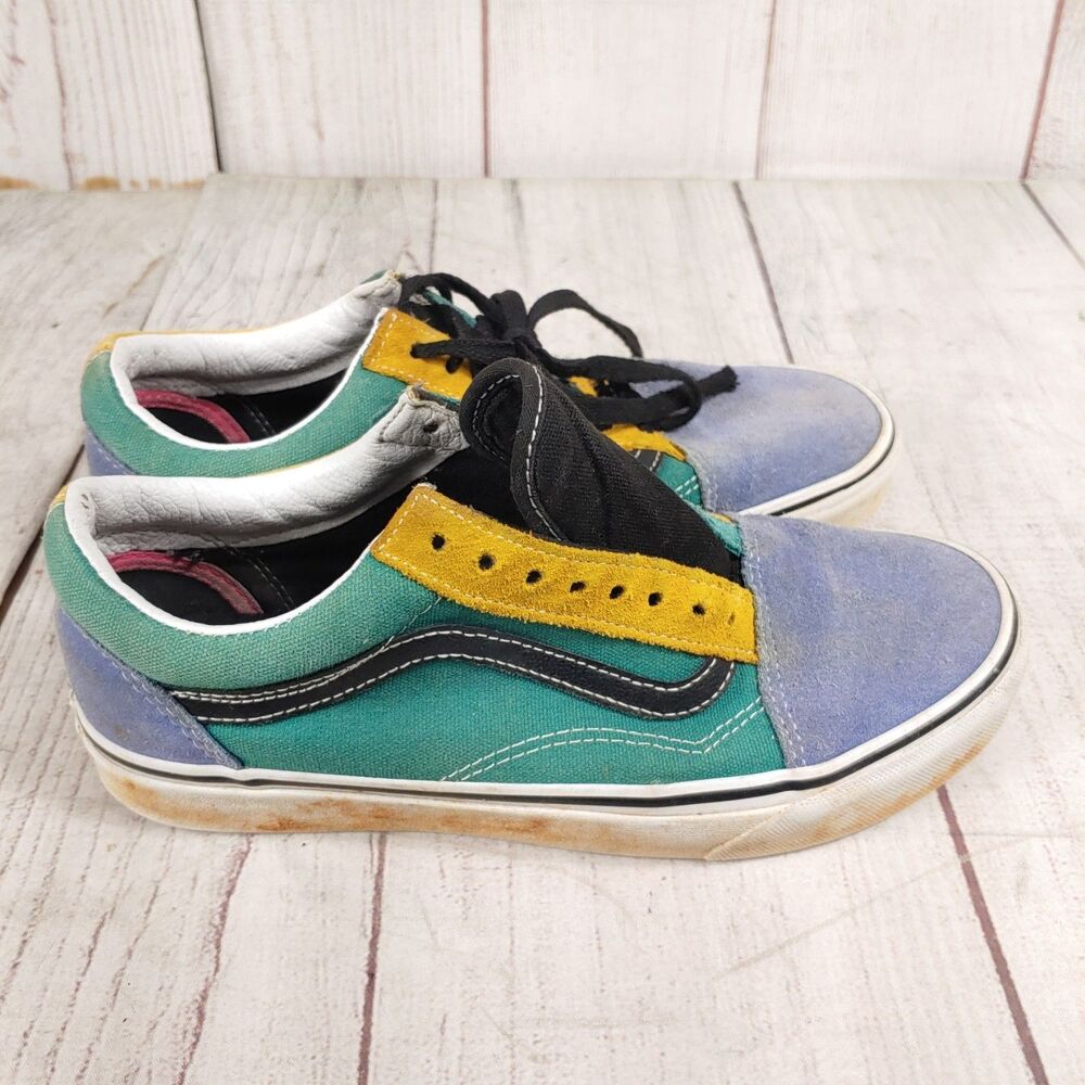 Vans Men 7 Women 8.5 - Classic Old Skool Shoes - Mix n Match Yellow Green Suede - Picture 14 of 14